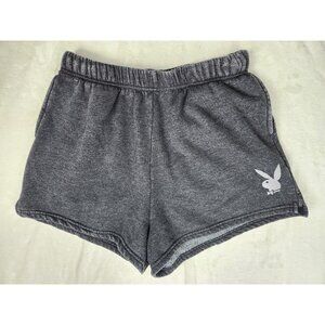 Playboy Shorts Women's Size Large Elastic Waist Black Sweat Pockets Bunny